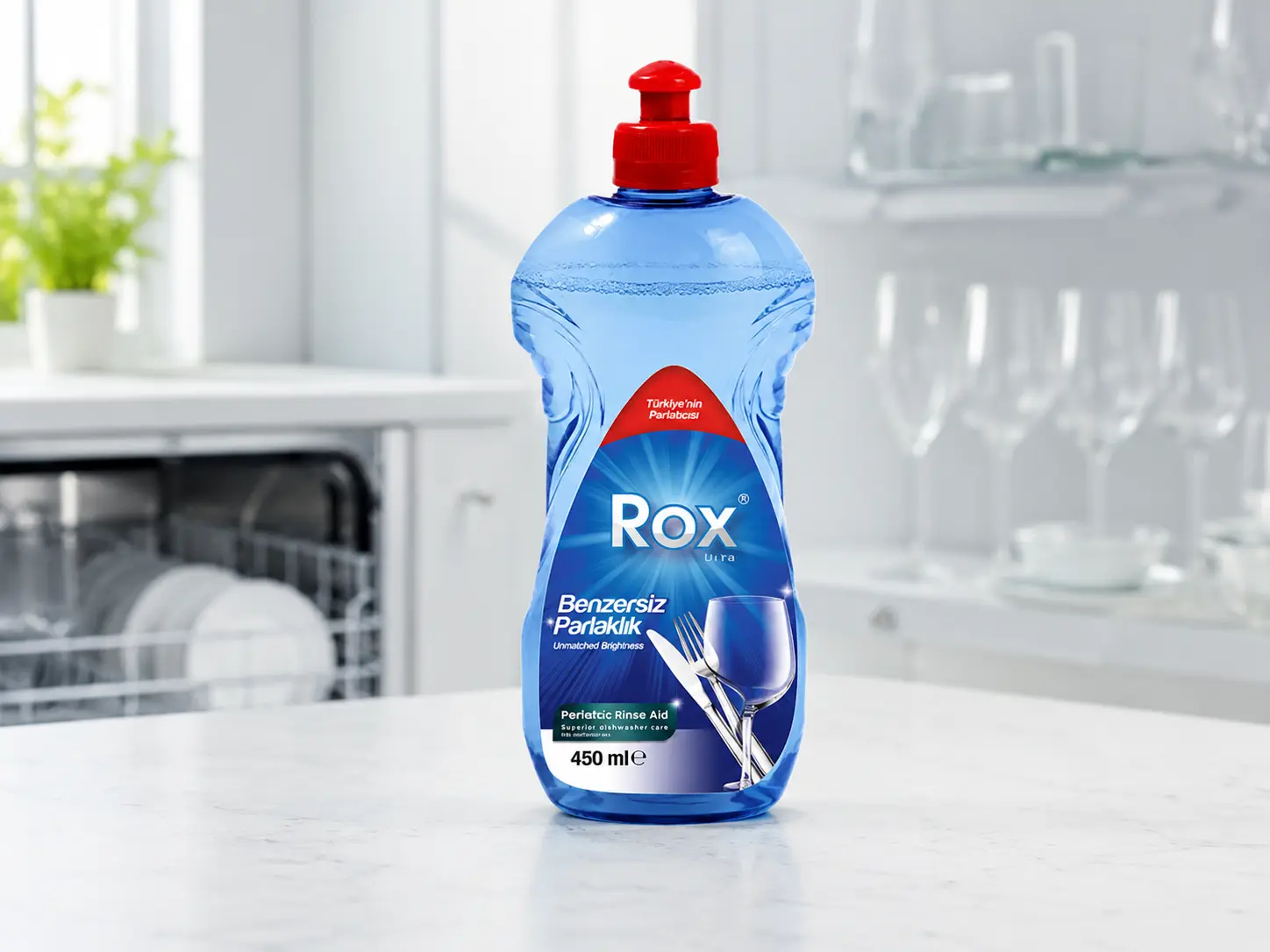 Rox dishwasher rinse aid bottle